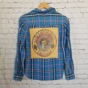 Upcycled Grateful Dead Plaid Shirt S Blue Yellow